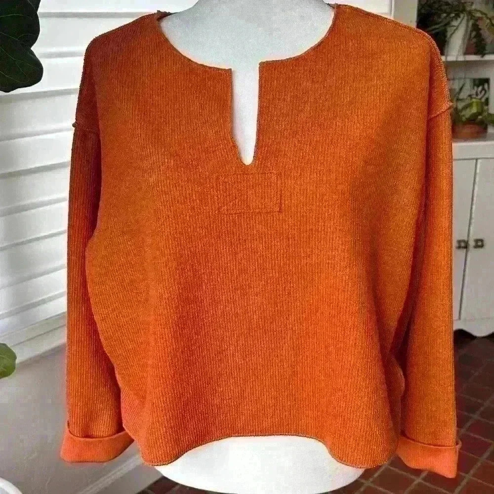 Urban Outfitter Jax Inside Out Notch Neck Top cuff long sleeve Size XS